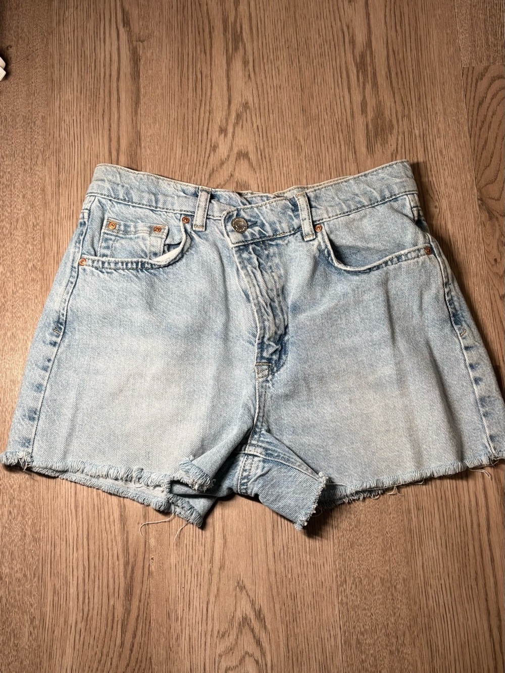 stradivarius Light Blue High-Rise Denim Cutoff Shorts